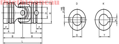 Kích thước khớp nối chữ thập kiểu Cardan